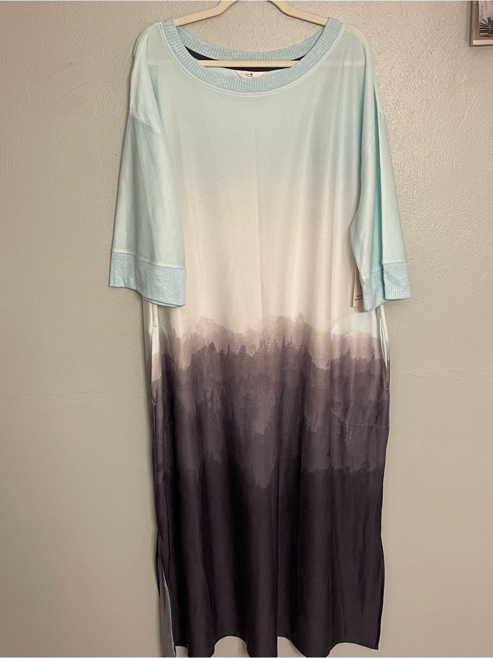 Secret Treasures Ombre Maxi Lounge Dress Blue Gray 3X NWT Side Slit Soft